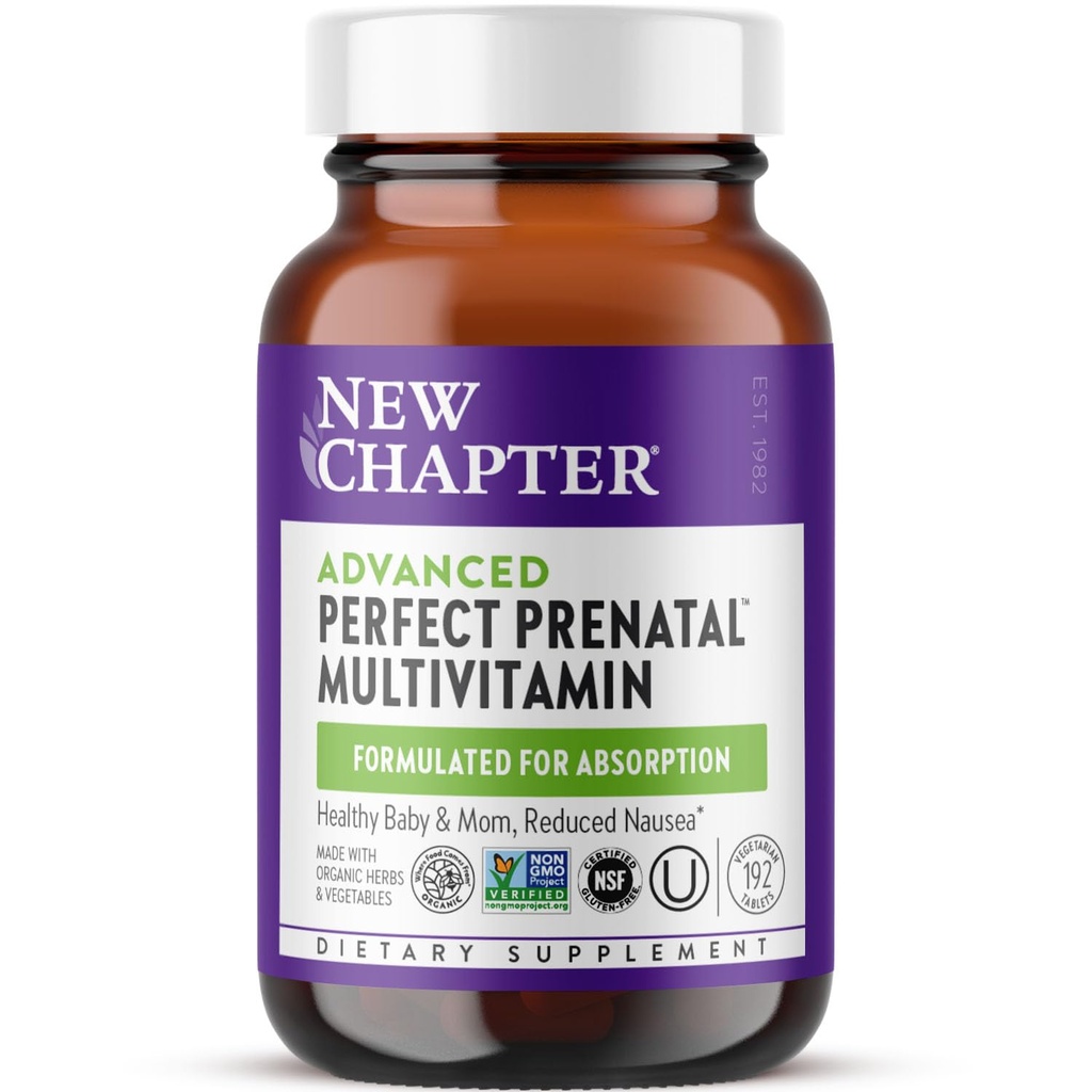 New Chapter Advanced Perfect Prenatal Vitamins, 192ct, Made with Organic, Non-GMO Ingredients for Healthy Baby & Mom - Folate (Methylfolate), Whole-Food Farmed Iron, Vitamin D3 + Ginger
