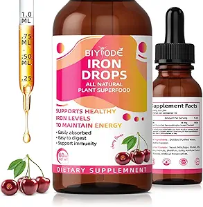 Iron Supplement for Women Drops: Liquid Iron Supplement with Vitamin C B12 & Folic Acid Gentle Absorption Energy Support Non-Constipating Formula Vegan Sugar-Free Drops