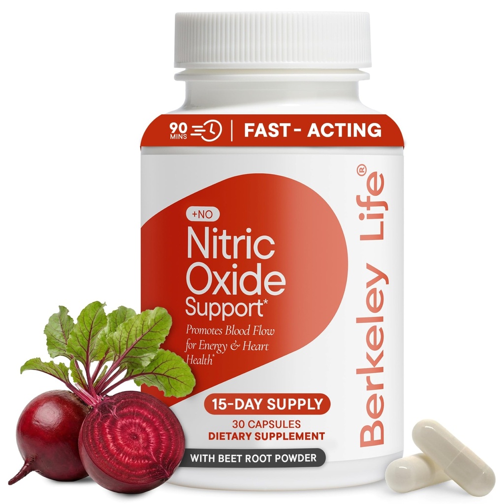 Berkeley Life Nitric Oxide Support Supplement - Nitric Oxide Booster for Men & Women - Blood Flow & Circulation with Beet Root Powder to Support Energy, Heart Health & Healthy Blood Pressure- 30 Count