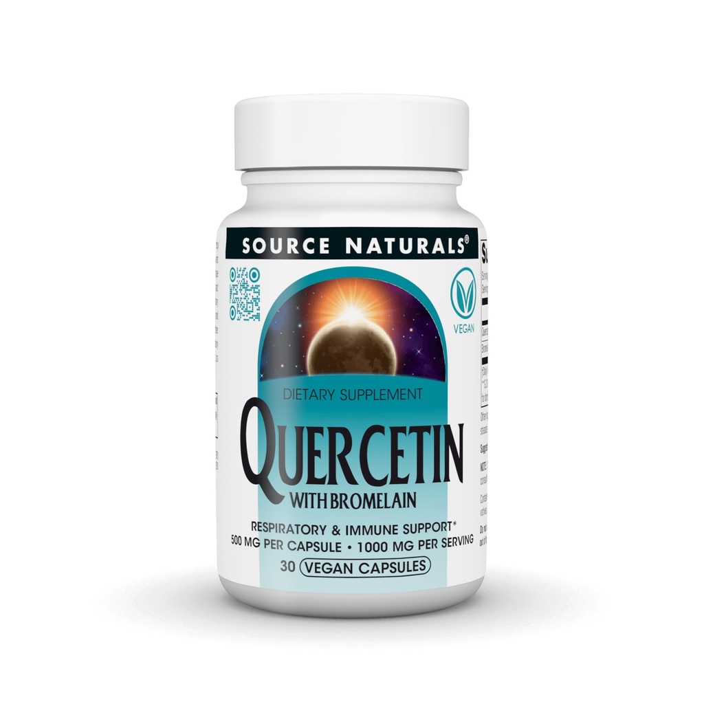 Source Naturals Quercetin with Bromelain, Respiratory and Immune Support* - 500 mg per Capsule, 1000 mg per Serving - 30 Vegan Capsules