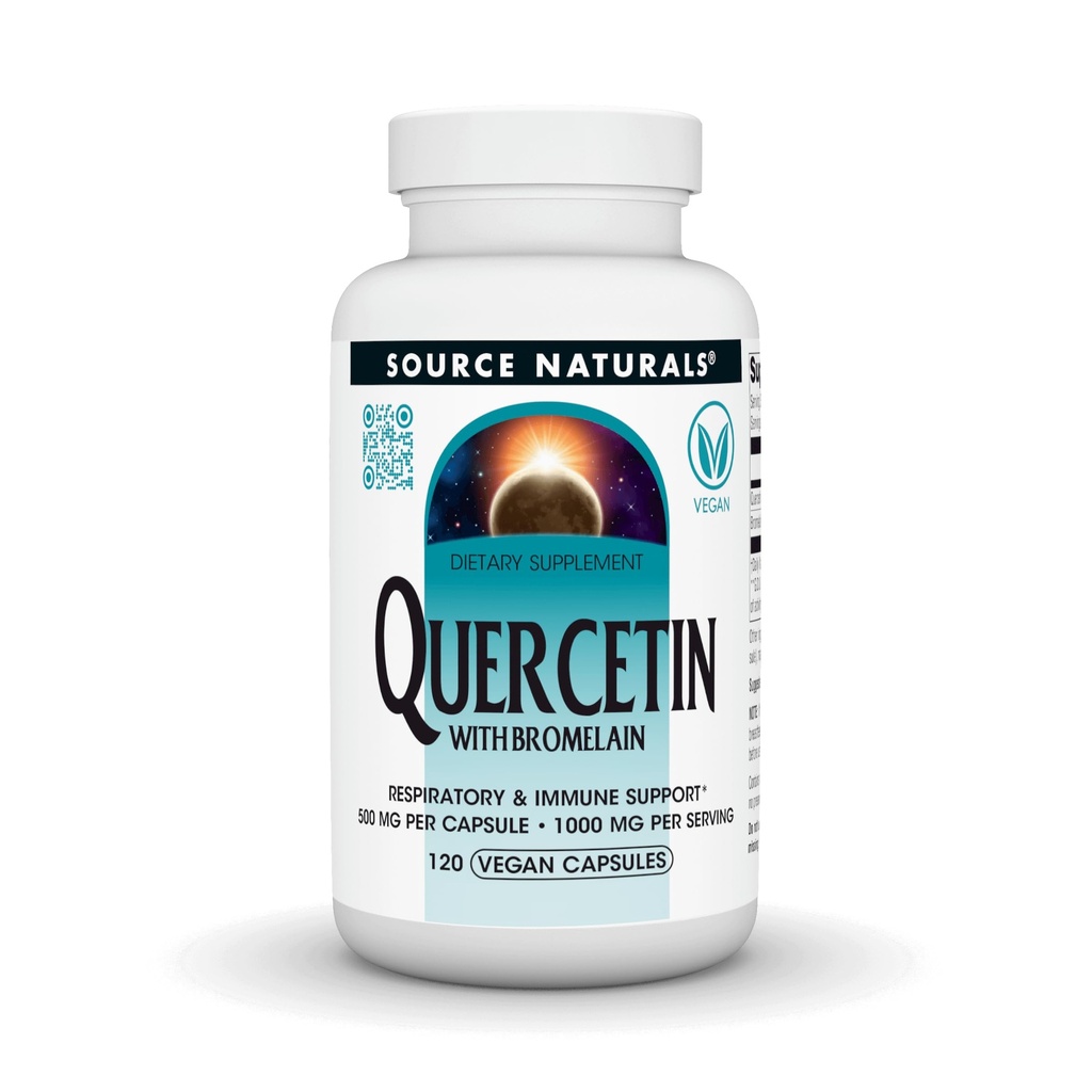 Source Naturals Quercetin with Bromelain, Respiratory and Immune Support* - 500 mg per Capsule, 1000 mg per Serving - 120 Vegan Capsules