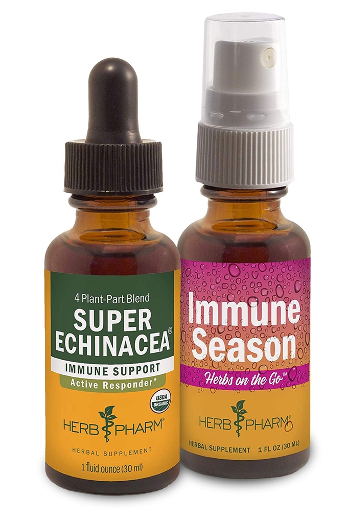 Herb Pharm Super Echinacea Kit - Includes Organic Super Echinacea Liquid Extract, 1 Ounce & Herbs on The Go: Immune Season Portable Spray, 1 Ounce