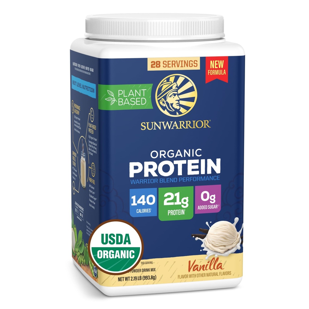 Organic Plant-Based Protein Powder for Performance 21g Protein | BCAAs Pea Fava Mung & Chia Blend | Recovery Energy Keto Friendly Smooth Great Taste with Prebiotic Fiber | Vanilla Flavored 28 Servings