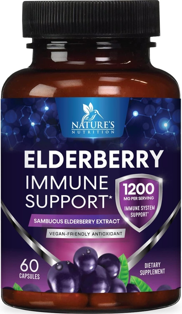 European Elderberry Fruit Extract 1200mg Per Serving Capsules - Sambucus Immune Support with Concentrated Sambucus Black Elderberry Extract, Antioxidant Vitamin Supplement, USA Bottled - 60 Capsules