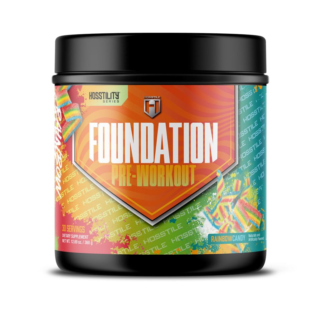 HOSSTILE Foundation Pre Workout Powder for Men & Women, Essential Daily Preworkout for Energy, Pump, Focus & Endurance Support, with Caffeine, L-Citrulline & Beta-Alanine, 30 Servings, Rainbow Candy