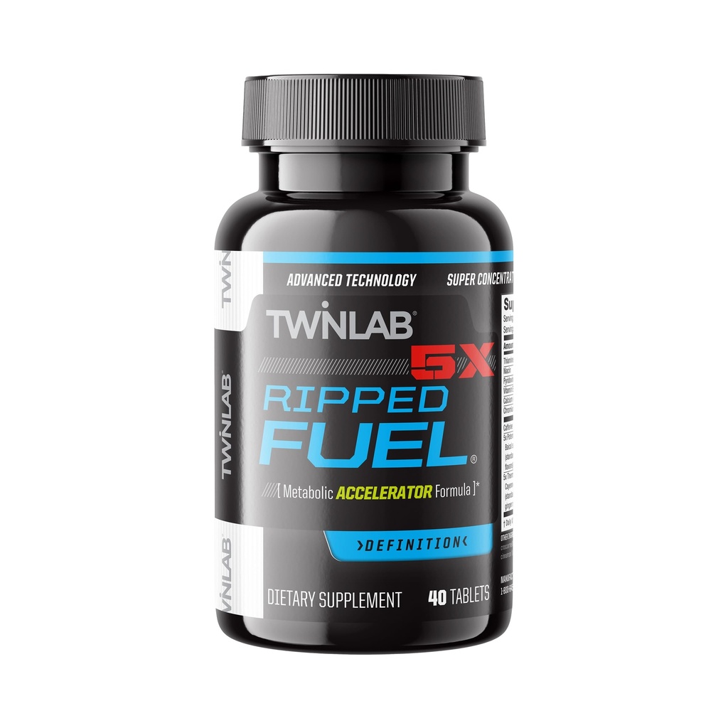 Twinlab Ripped Fuel - Endurance & Natural Energy Support - Made with Green Tea Extract, Vitamin B12, Caffeine & More - 40 Tablets