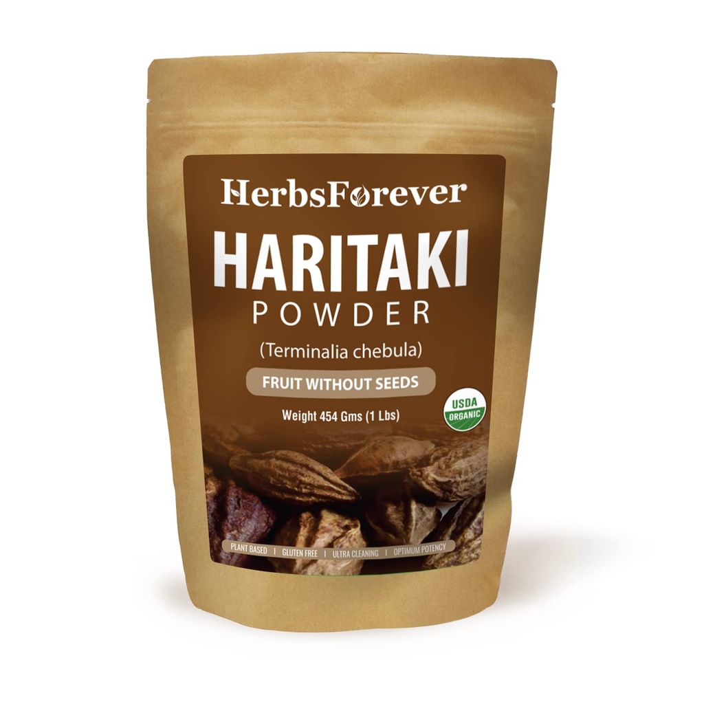 HerbsForever Haritaki (Terminalia Chebula) Ayurvedic Fruit Powder- Without Seeds | Supports Digestion & Gut Regularity, Vata Detox | Wild Harvested, Non GMO | Ultra Clean | Steam Treated | 16oz-1LBS