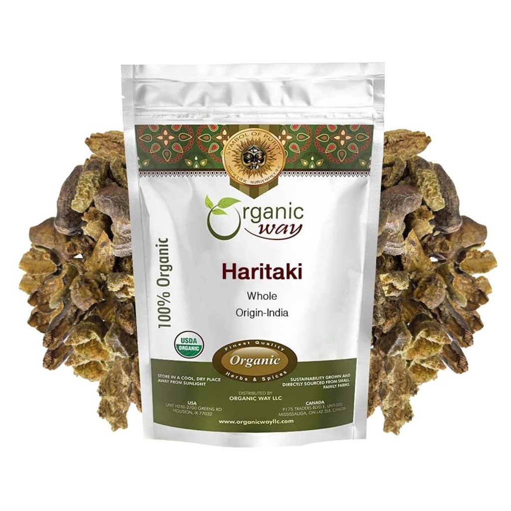 Organic Way Haritaki Whole (Chebulic Myrobalan) | Terminalia Chebula (Yellow Myrobalan) | Kosher & USDA Certified | Vegan, Non-GMO & Gluten Free | 100% Raw from India (8 oz - 1/2 lbs)