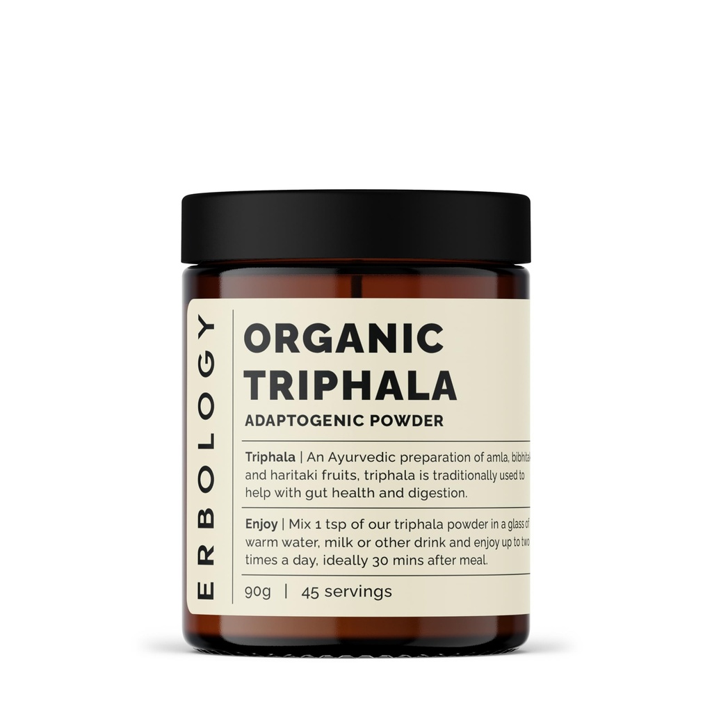Erbology Organic Triphala Powder 3.2 oz - 45 Servings - Ayurvedic Blend of Amla, Haritaki and Bibhitaki - Gut Health - Sustainably Sourced Straight from Farm in India - Small Batch - Vegan - GMO-Free