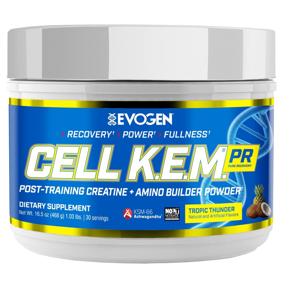 Evogen Cell K.E.M. PR V.2 Reformulated- Post Workout Recovery Powder & Muscle Builder | Creatine Monohydrate, BCAA Powder, EAAs | Recovery, Strength & Fullness | Tropic Thunder | 30 Servings