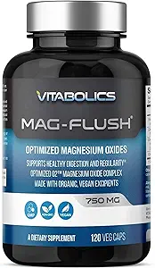 Mag Flush οξείδιο του μαγνησίου κάψουλες 750mg 120 Vcaps - οξυγονωμένο οξείδιο του μαγνησίου συμπλήρωμα για την ανακούφιση της δυσκοιλιότητας, καθαρισμό του παχέος εντέρου, Laxative και υποστήριξη της πέψης για γυναίκες και άνδρες