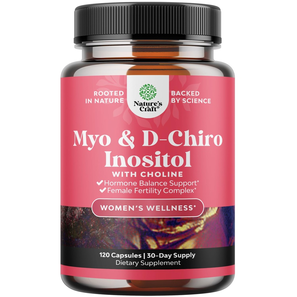 Myo-Inositol & D-Chiro Inositol Κάψουλες - Choline Inositol συμπλήρωμα για τον κύκλο και τη γονιμότητα Υποστήριξη - Γυναικείο συμπλήρωμα ισορροπίας ορμονών με Myo & D-Chiro Inositol Plus Choline Bitartrate