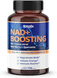 SOTALIX Supplement NAD+ Boosting All-in-1 Advanced Formula with NR, Resveratrol, Elderberry, Quercetin - Immune Booster, Overall Well-Being- USA Made & Tested (150 Count (Pack of 1))