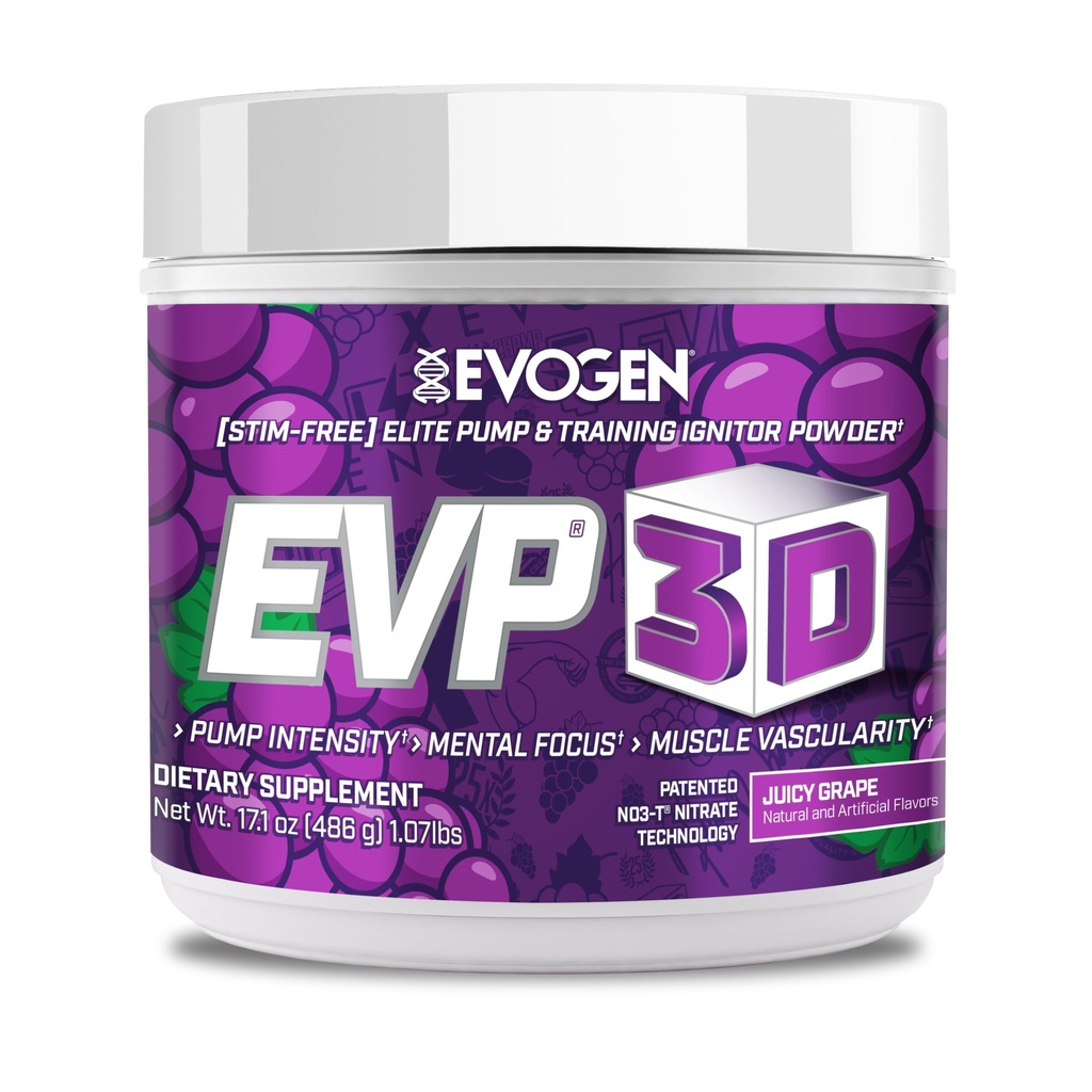 Evogen EVP 3D - Stim Free Pre Workout Powder for Men & Women | Sugar Free Non Stim Preworkout with Beta Alanine and Creatine for Energy & Pump | Juicy Grape | 40 Servings