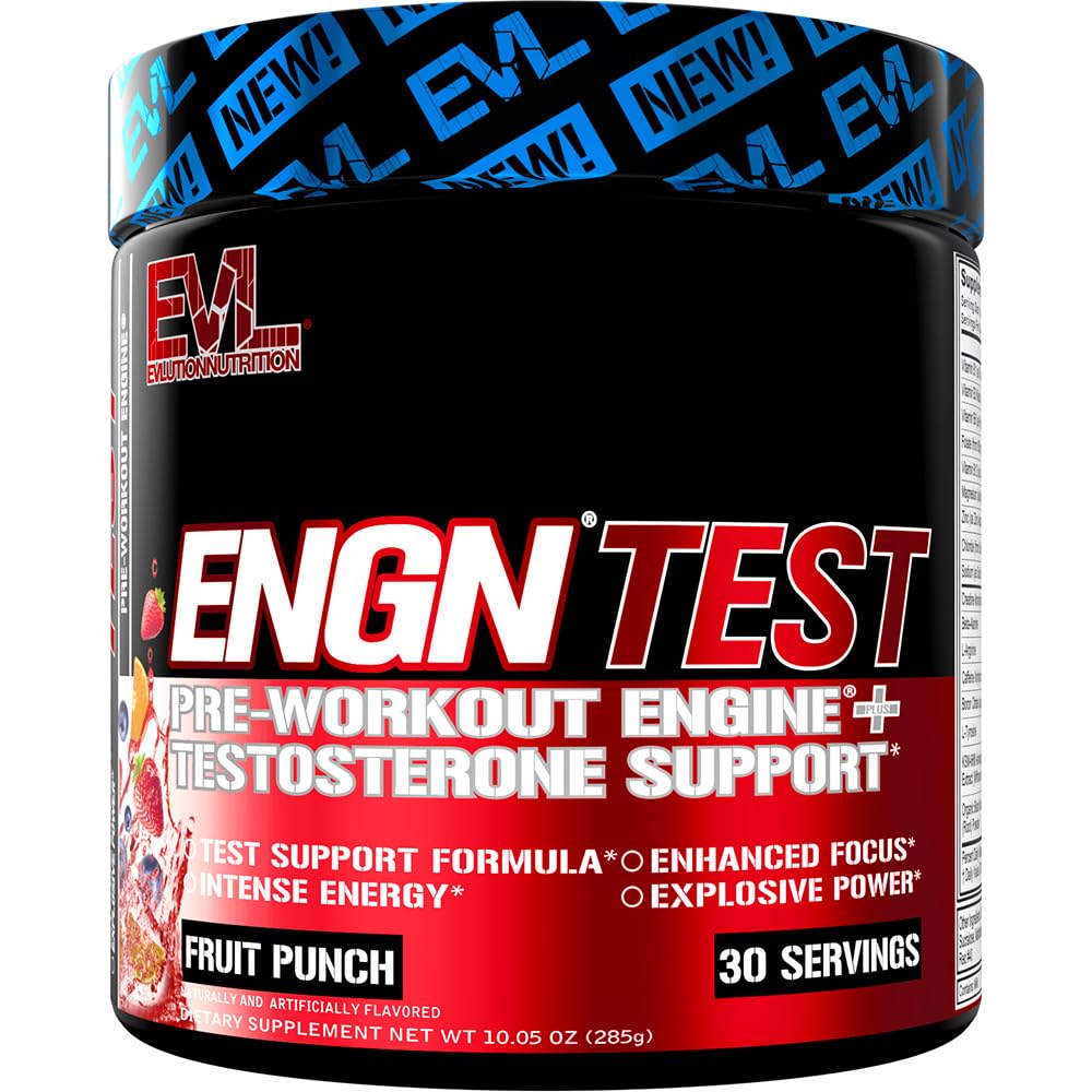 Evlution Nutrition ENGN Test - Intense Pre-Workout with Creatine - Test Support Formula - Pre-Workout Powder for Lasting Energy & Focus - with Beta-Alanine & Caffeine - 30 Servings - Fruit Punch