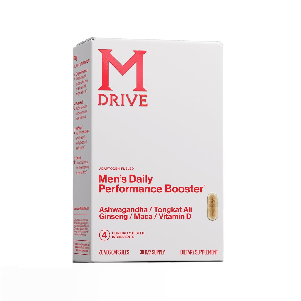 Mdrive Men's Daily Performance Complex Support Supplement for Men - Ashwaghanda, Tongkat Ali, Ginseng, Maca & Vitamin D, 60 Capsules, 30 Day Supply