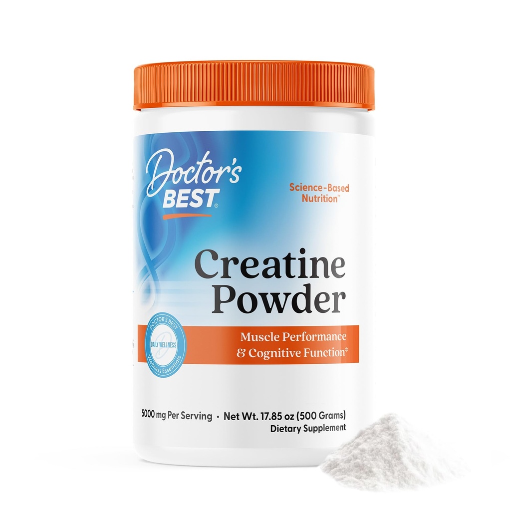 Doctor's BEST Creatine Monohydrate Powder for Women & Men - Pure Micronized Creatine, Pre Workout Powder Supplement, Muscle & Cognitive Support, 5g (5000mg) Per Serving, Vegan, Unflavored - 17.85 oz