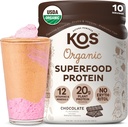 KOS Vegan Protein Powder, Chocolate USDA Organic - Μείγμα πρωτεΐνης χαμηλής περιεκτικότητας σε καρβίδια, Φυτική βάση Superfood με Βιταμίνες & Ορυκτά - Κέτο, Σόγια, Χωρίς γλουτένη - Αντικατάσταση γεύματος για γυναίκες & άνδρες - 10 Σερβιέτες