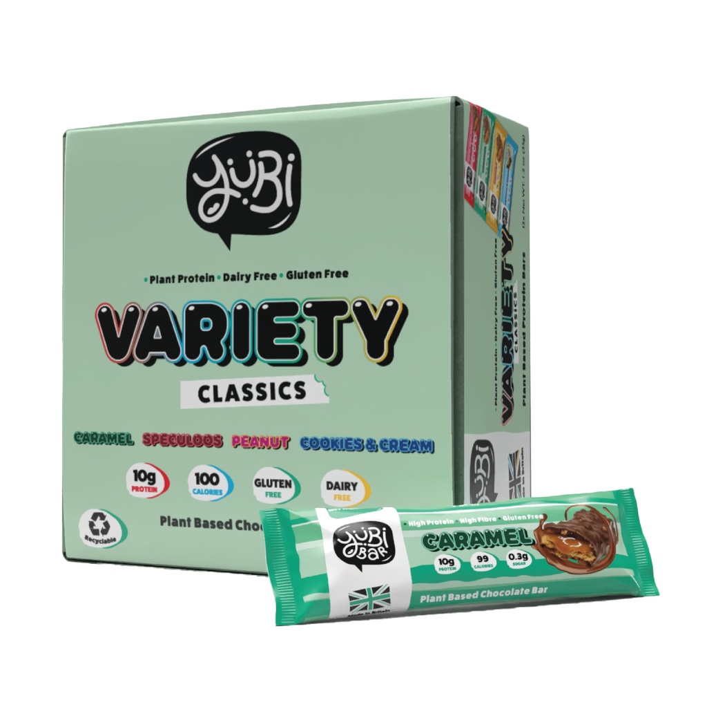 YuBi Bars - Protein Bars - 12 Bar Variety Pack - 100 Calories, 10g of Protein, Low Sugar, Low Carb, Palm Oil Free/Non-GMO, Gluten Free, Dairy Free, Healthy Snack, Non-GMO - 14.8oz (12 Pack, Variety Box)