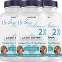 15 Day Cleanse 2X - Double Gut & Colon Support - Advanced Gut Cleanse Detox for Women & Men with Alfalfa, Cascara Sagrada, Probiotics & Psyllium Husk - Non-GMO - Made in USA - 60 Capsules (3 Bottles)