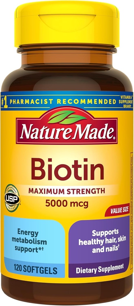 Μέγιστη αντοχή Biotin 5000 mcg Softgels, 120 μέγεθος αξία μετρητή