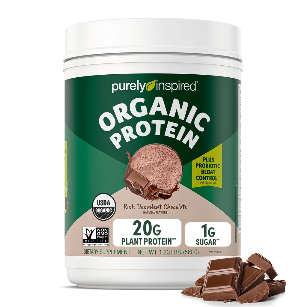 Purely Inspired Plant-based Protein Powder for Men & Women, Rich Decadent Chocolate (16 Servings) - Vegan & Organic - 20g Pea Protein Powder for Smoothies & Shakes - Χωρίς γαλακτοκομικά, & Χωρίς γλουτένη