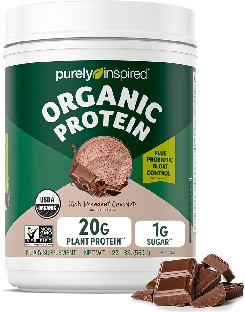 Purely Inspired Plant-based Protein Powder for Men & Women, Rich Decadent Chocolate (16 Servings) - Vegan & Organic - 20g Pea Protein Powder for Smoothies & Shakes - Χωρίς γαλακτοκομικά, & Χωρίς γλουτένη