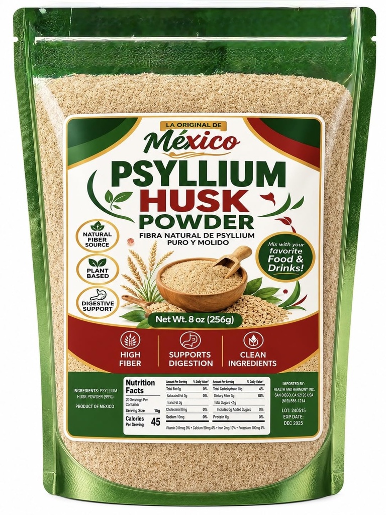 Organic Psyllium Husk Powder, 8oz – Finely Ground, Unflavored, Vegan, Keto, Paleo, Non-GMO Plant-Based Superfood, Good Source of Fiber for Gluten-Free Baking, Juices & Smoothies