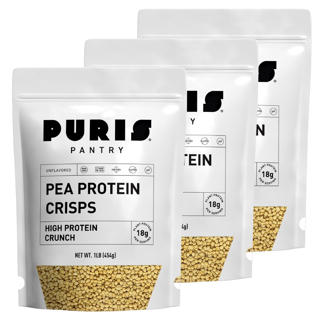 PURIS Pea Protein Crisps – Plant-Based Crunch | 18g Per Serving | Non-GMO Gluten-Free Soy-Free | No Sugar | Clean Label Inclusion for Snacks, Bars & Baking | Made in USA | Unflavored | 1 lb (3 Pack)