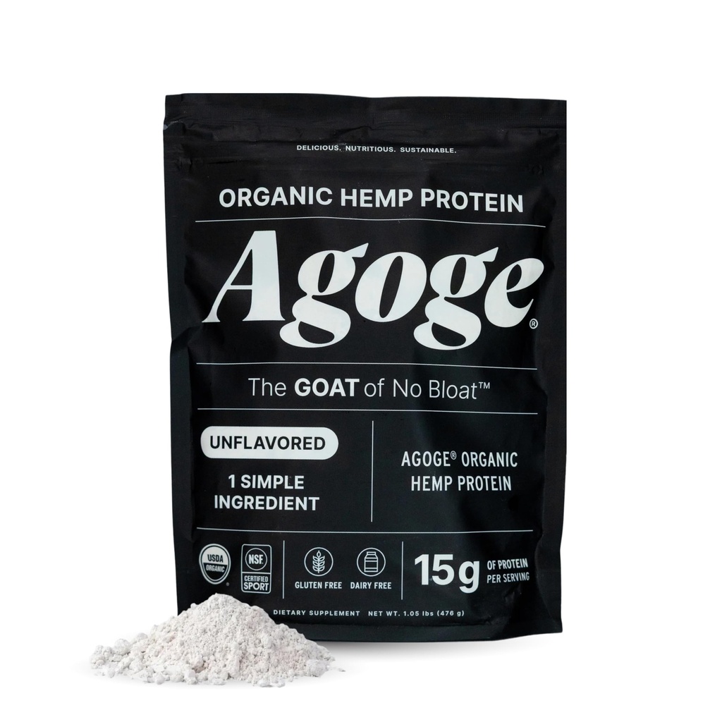 Agoge - USDA Organic Hemp Protein Powder, The Goat of No Bloat, Unflavored, NSF Certified for Sport, Essential Amino Acids, Plant-Based, Gluten Free, for Women & Men (20 Servings) (Unflavored)