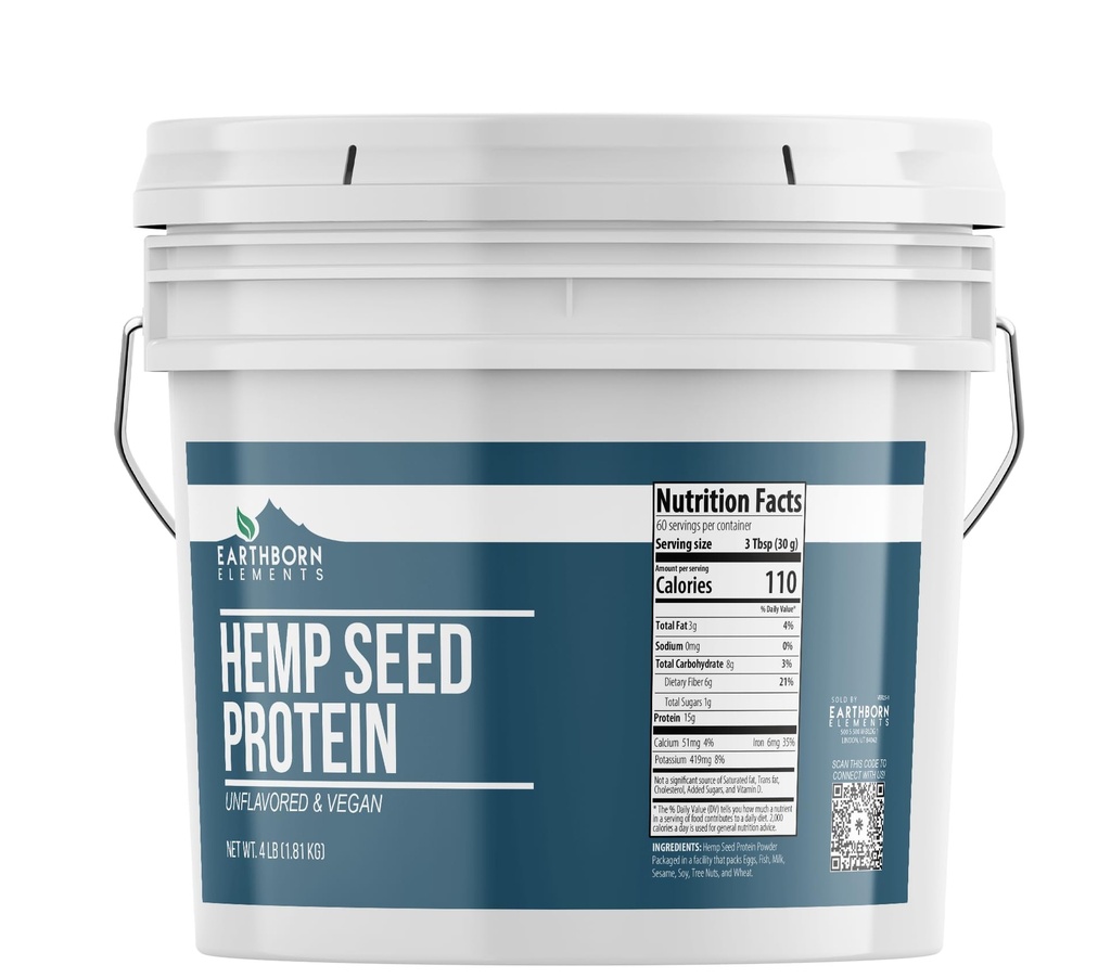 Earthborn Elements Hemp Seed Protein 1 Gallon Bucket, Smoothies & Shakes, Vegan (4 Pound)