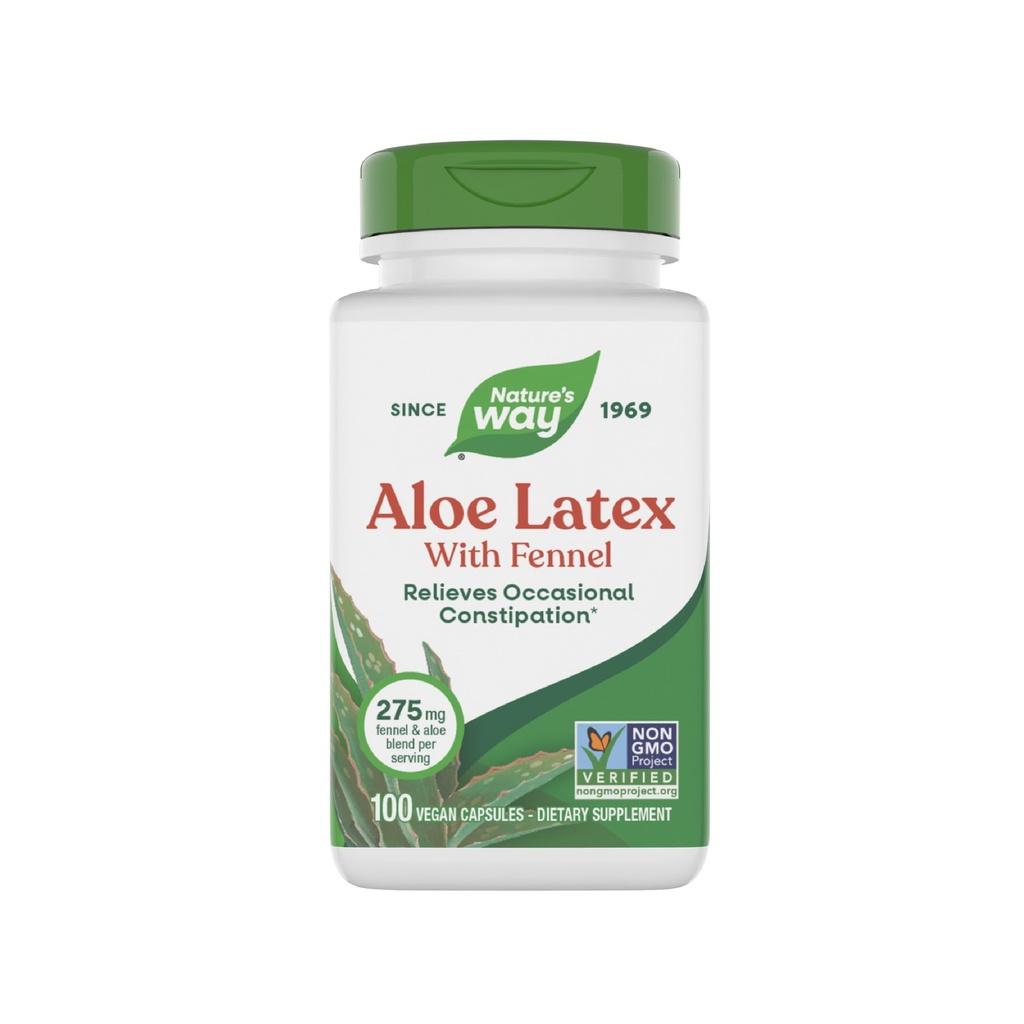 Nature's Way Aloe Latex with Fennel, Aloe Vera Capsules for Occasional Constipation*, Non-GMO Project Verified, Gluten Free, 100 Vegan Capsules (Packaging May Vary)