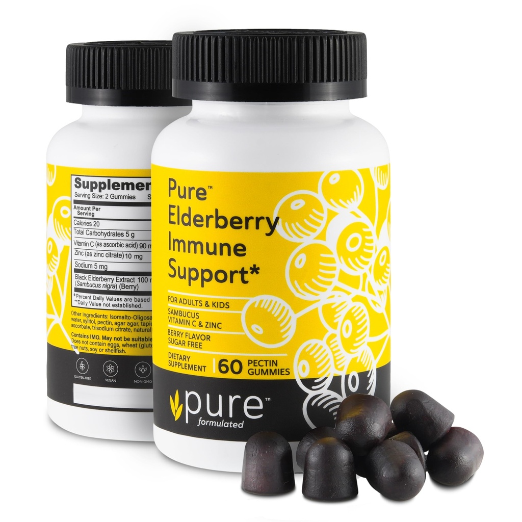 Sambucus Elderberry Gummies with Vitamin C & Zinc Sugar-Free Elderberry Immune Gummies for Adults & Kids Organic Elderberry Gummies 60 Count