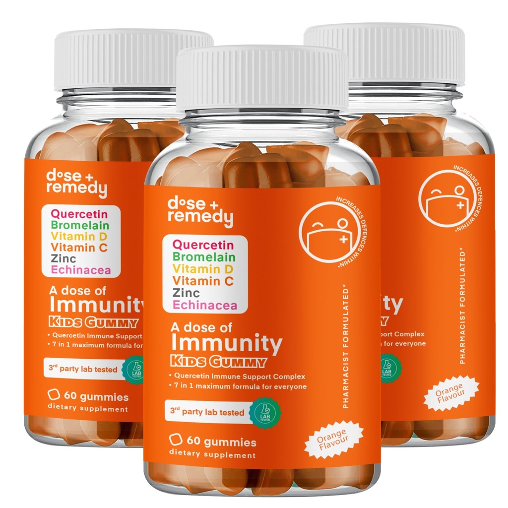 A Dose of Kids Immunity Support Gummies - Daily Immune Booster Supplement Quercetin Gummies for Children with Vitamin B Complex, Vitamin C, Zinc, Vitamin D, Quercetin Bromelain, Echinacea - 180 Count
