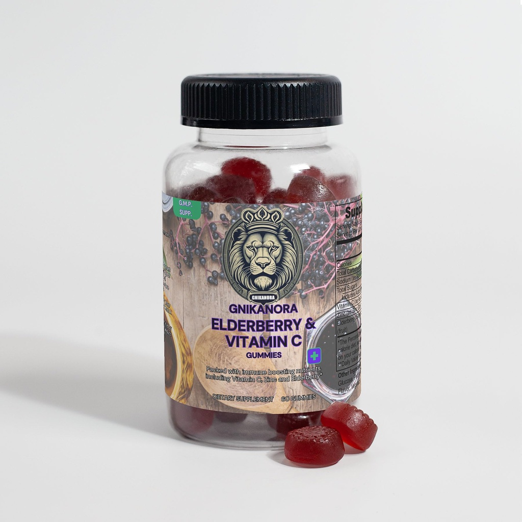 Elderberry & Vitamin C Gummies 1000 mg Vitamin C Gummy Bears, Non-GMO, Vegan, Gluten Free, Fruit Flavor, 60 Count