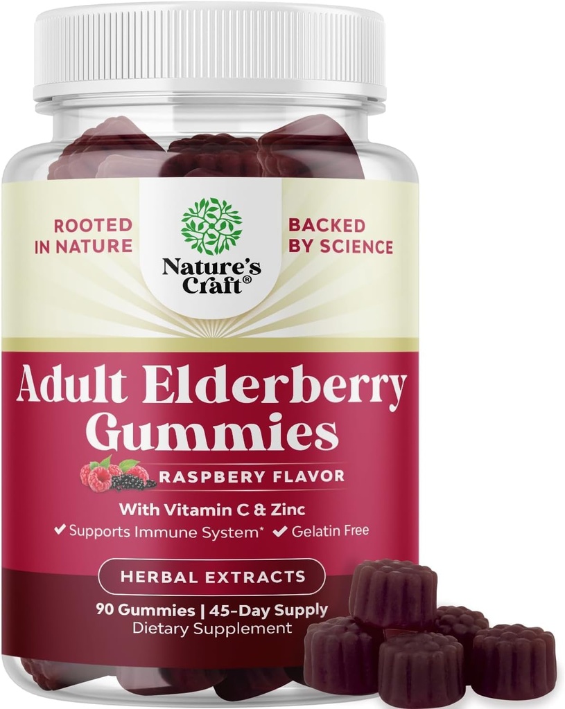 Elderberry Vitamin C and Zinc Gummies - Advanced Immune Booster Sambucus Elderberry Gummies for Adults - Super Antioxidants Supplement Immunity Vegan Halal Black Gummy - 90 Count