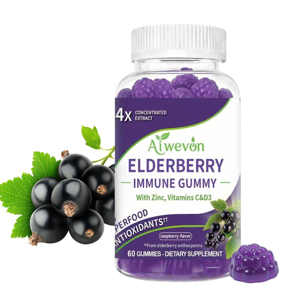 Sambucus Elderberry Gummies with Vitamin C, Vitamin D3 & Zinc – Black Elderberry Extract Supplement for Adults, Vegan Pectin Gummies, 60 Count