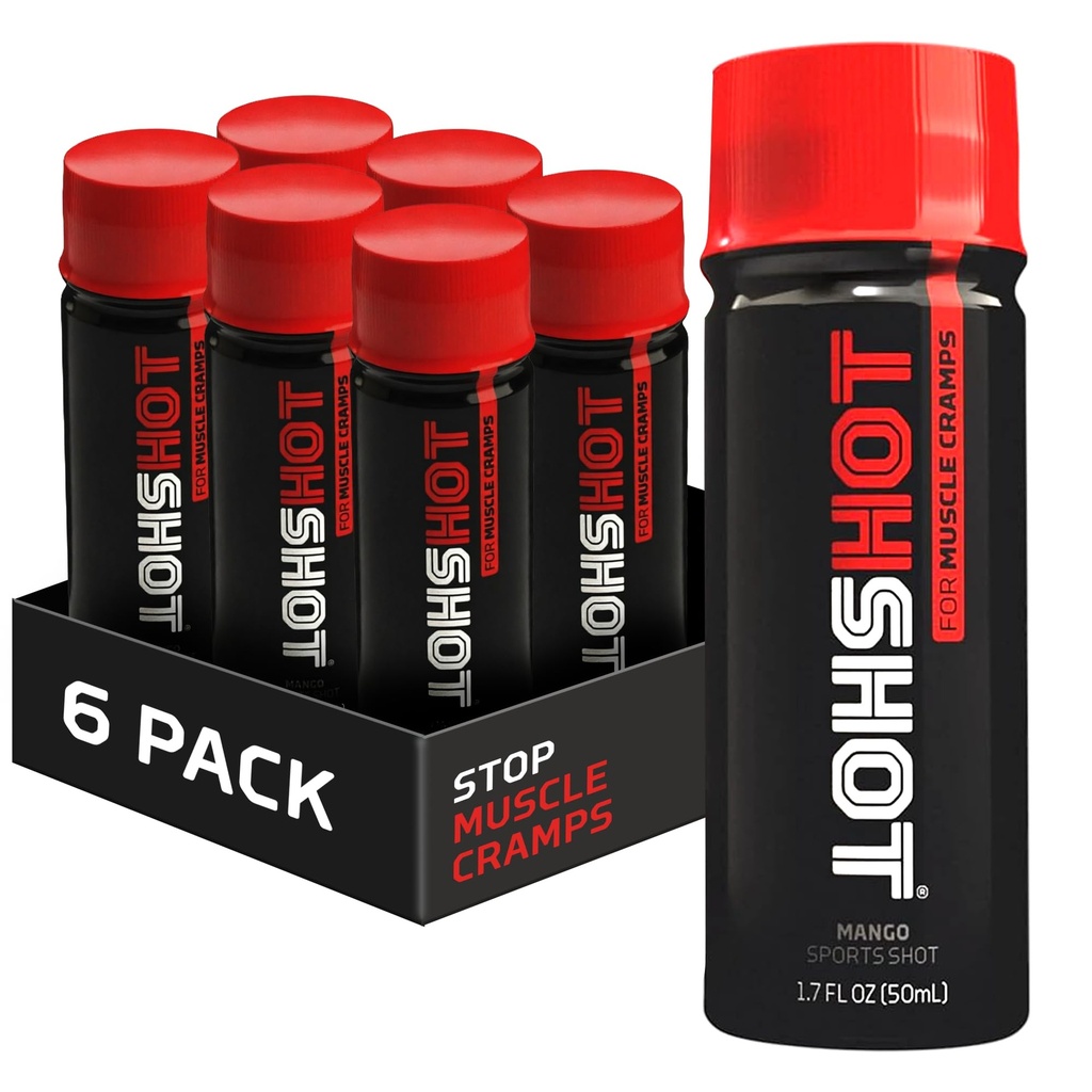 HOTSHOT Sports Shot μυών Cramp Relief, όλα τα φυσικά υγρά αθλητικά ποτά, επιστημονικά αποδεδειγμένα, για τα πόδια και τη νύχτα Cramps, Περήφανα NSF Certified for Sport, (Spicy Mango) (1.7 Fl Oz) (Pack of 6)