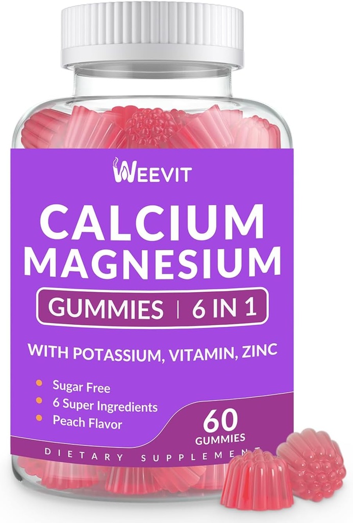 Sugar Free Calcium Gummies Supplement 600mg, Calcium Magnesium Zinc Gummies with Vitamin D3 K2, Potassium, High Absorption CA Gummy for Bone, Teeth & Muscle