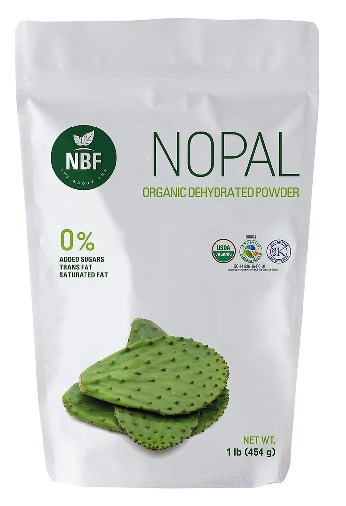 NBF NATURA BIO FOODS - Organic Nopal Cactus Mixing Powder | Keto & Sugar-Free Fiber Supplement | Gut Support | Ideal for Smoothies & Juices | Vegan Friendly, 16 Ounce (Pack of 1)
