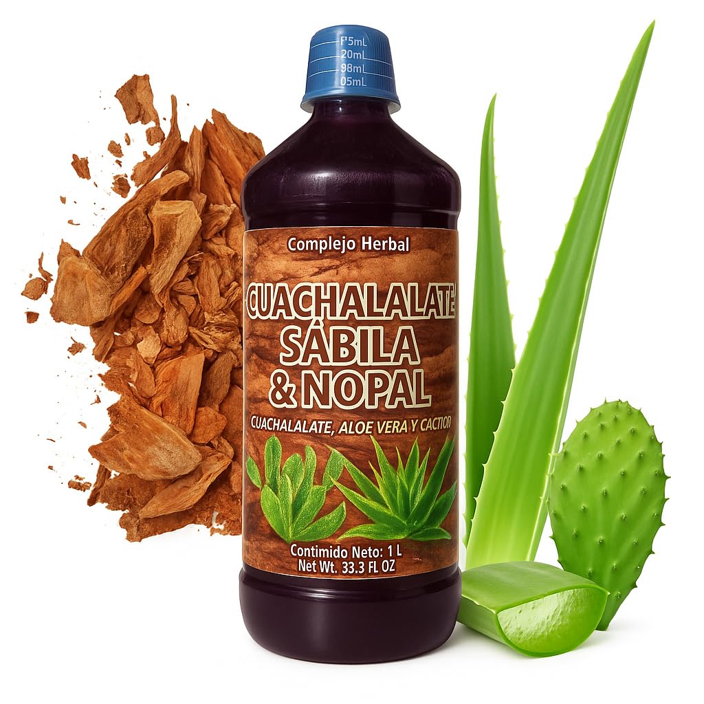 Aloe Vera, Nopal Cactus, and Cuachalalate Herbal Supplement – 33.8 fl oz (1.05 qt / 1L) – with Vitamin C for Digestive & Immune Support Made in USA