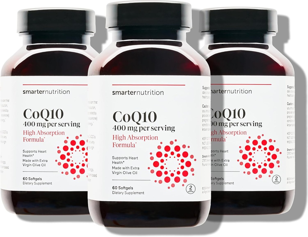SMARTERNUTRITION CoQ10 400 mg Υψηλή Απορρόφηση - Φυσικά ζυμωμένη Ubiquinone w/Organic Ψυχρής Πίεσης Ελαιόλαδο - για την Υγεία της Καρδιάς, Κυτταρική Ενέργεια - Μη ΓΤΟ, Χωρίς Γλουτένη - 180 Count[90-Day Supply]