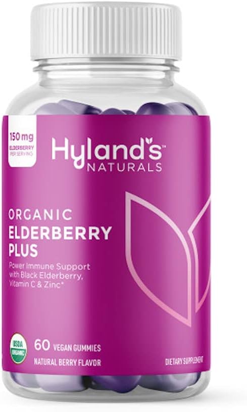 Organic Elderberry Plus Gummies, Organic Black Elderberry με ZINC και βιταμίνη C, συμπλήρωμα υποστήριξης για ενήλικες, 60 Vegan Gummies (30 ημέρες)