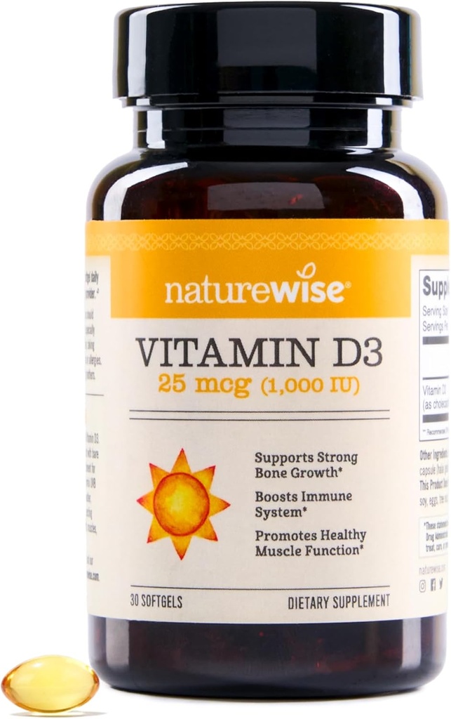 NatureWise Vitamin D3 1000iu (25 mcg) 30-Day Προσφορά για Ανοσολογική Υποστήριξη, Υγιεινή λειτουργία των μυών, και την υγεία των οστών - Μη ΓΤΟ, Χωρίς γλουτένη σε Βιολογικό Έξτρα Παρθένο Ελαιόλαδο, (Mini Softgel), 30 Count