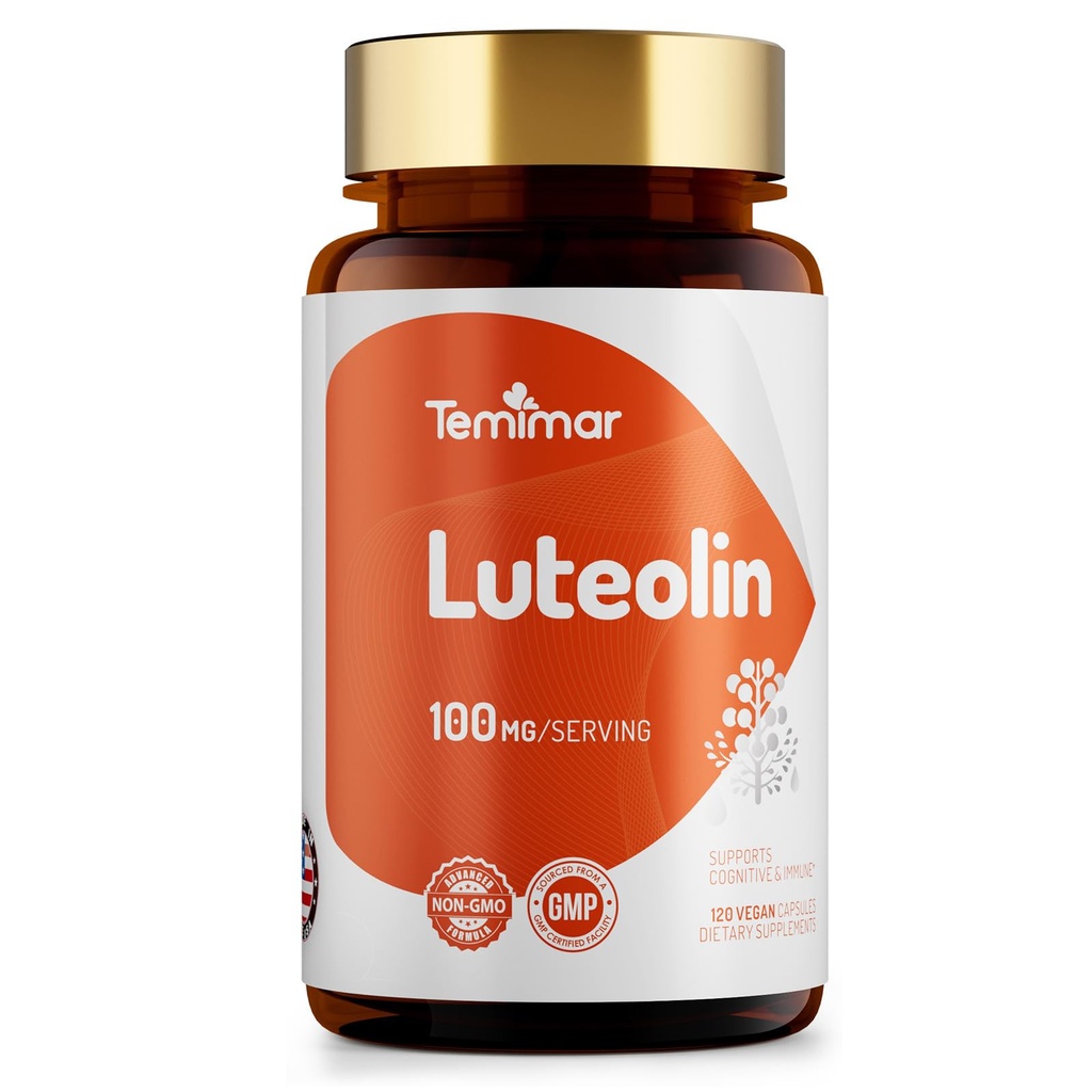 Luteolin Supplement 100mg, Flavonoids Supplements for Brain Health Support, Non-GMO, Gluten Free,Made in USA, 120 Vegan Capsules