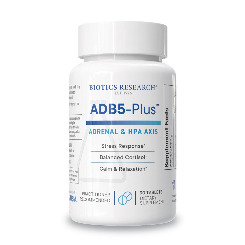 Biotics Research ADB5-Plus Υποστήριξη Υγιής Adrenal Gland Λειτουργία, Υποστήριξη Cortisol Επίπεδα, Θετική Ανταπόκριση στο στρες, Υγιεινή Ενέργεια Επίπεδα 90 δισκία