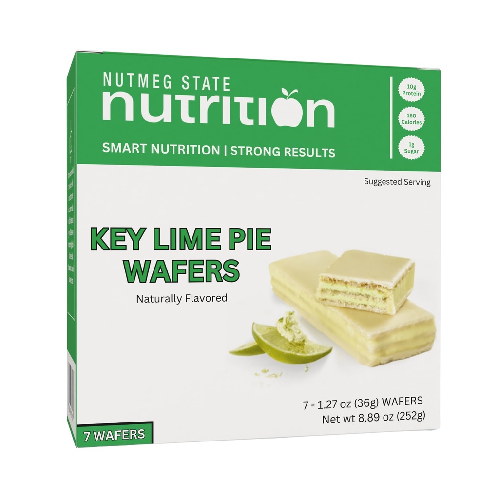 Nutmeg State Nutrition - High Protein Wafer Bars, Protein Snack Bars, Low Calories, Low Sugar, 7 Servings Per Box (1 Box (7 Servings), Key Lime)