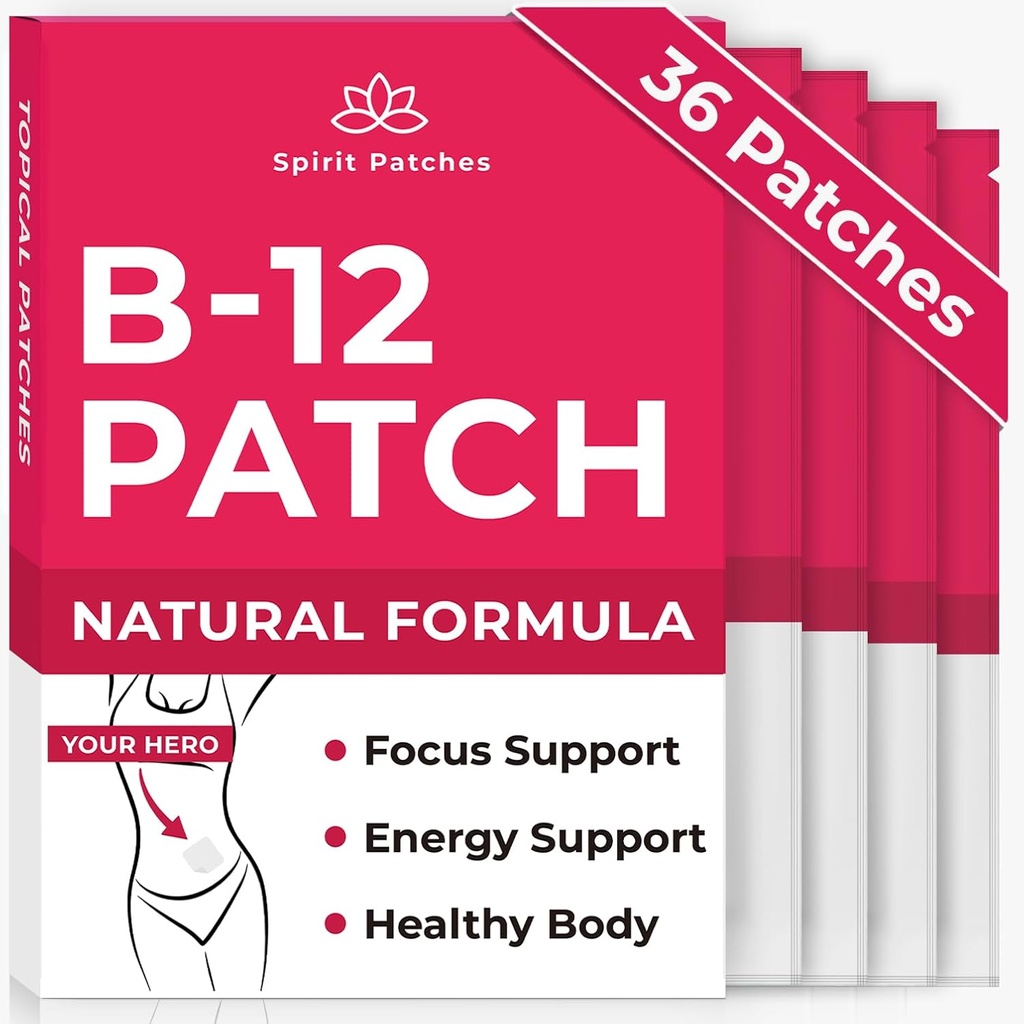 B12 Patches (πακέτο των 36) - 100% Φυσική Βιταμίνη Patches για τις γυναίκες, την ενέργεια, Focus & Body Support, Αυτοκολλητικά Διαφανή Patches - Ενισχυμένη Φόρμουλα