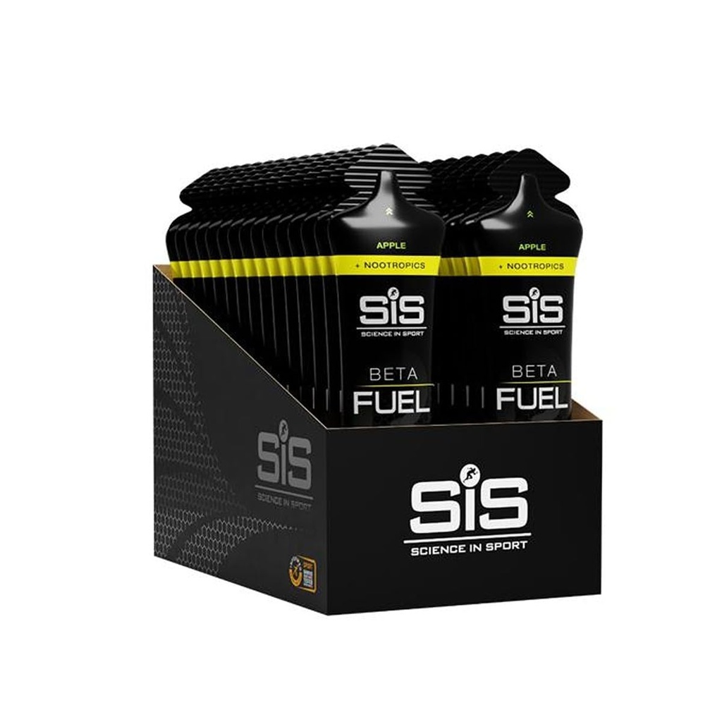 Science in Sport BETA Fuel + Nootropics - Nootropic Energy Gel - Optimal 1:0.8 Maltodextrin to Fructose Ratio - 40g Carbohydrates - Sports Nutrition - Apple Flavor - 30 Count