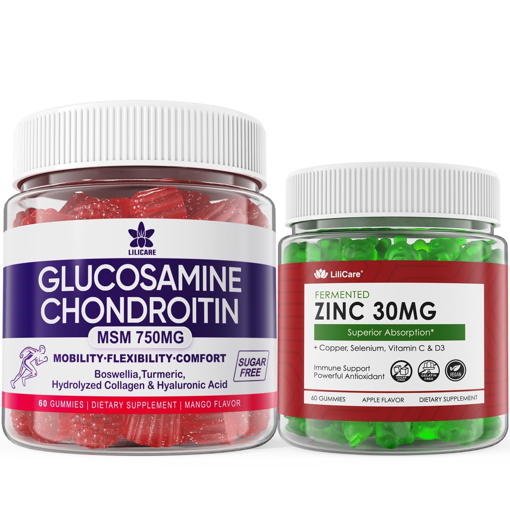 Χωρίς ζάχαρη Gummies ψευδάργυρος 2 συσκευασία + Glucosamine Chondroitin Gummies 2 συσκευασία